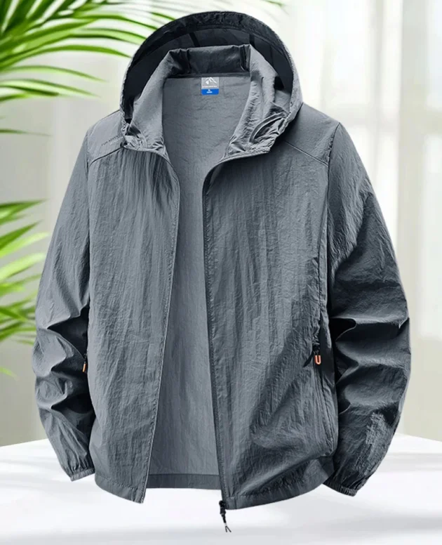 Men's Hooded Sun Protection Jacket Lightweight Outdoor Windbreaker Quick Dry Breathable UV Coat for Hiking Running Travel Beach