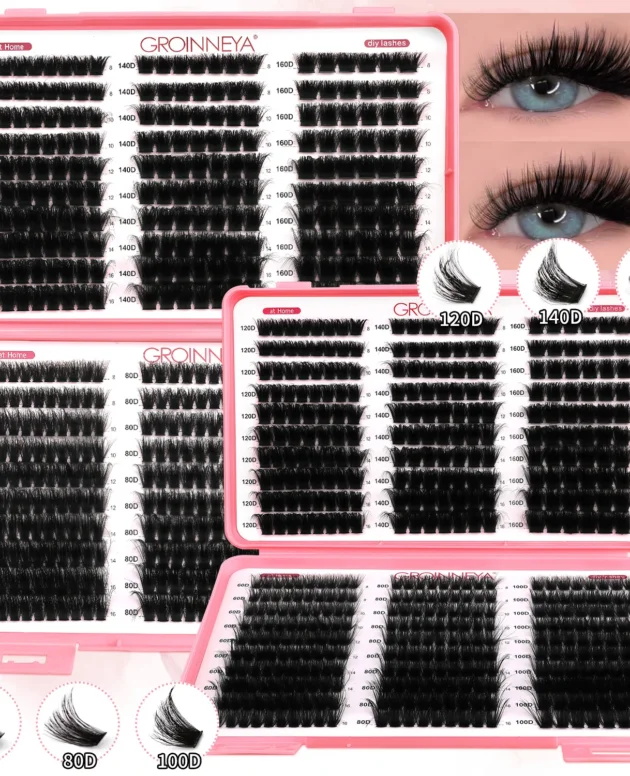 GROINNEYA Lashes Cluster DIY Lash Extension Mixed Tray Clusters Eyelashes Fluffy Volume Individual Lashes Cat Eye Lash Extension