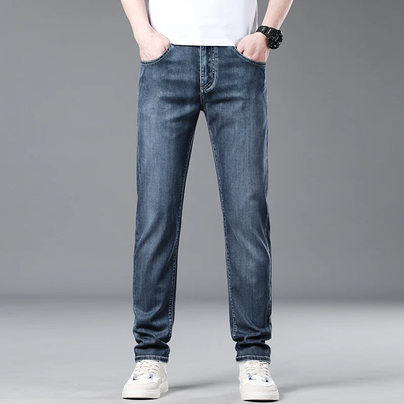 Lyocell Soft Slim Men's Jeans Summer Thin Straight Business Casual Trousers Fashion Korean Comfortable Cool Brand Man Pants - Image 6