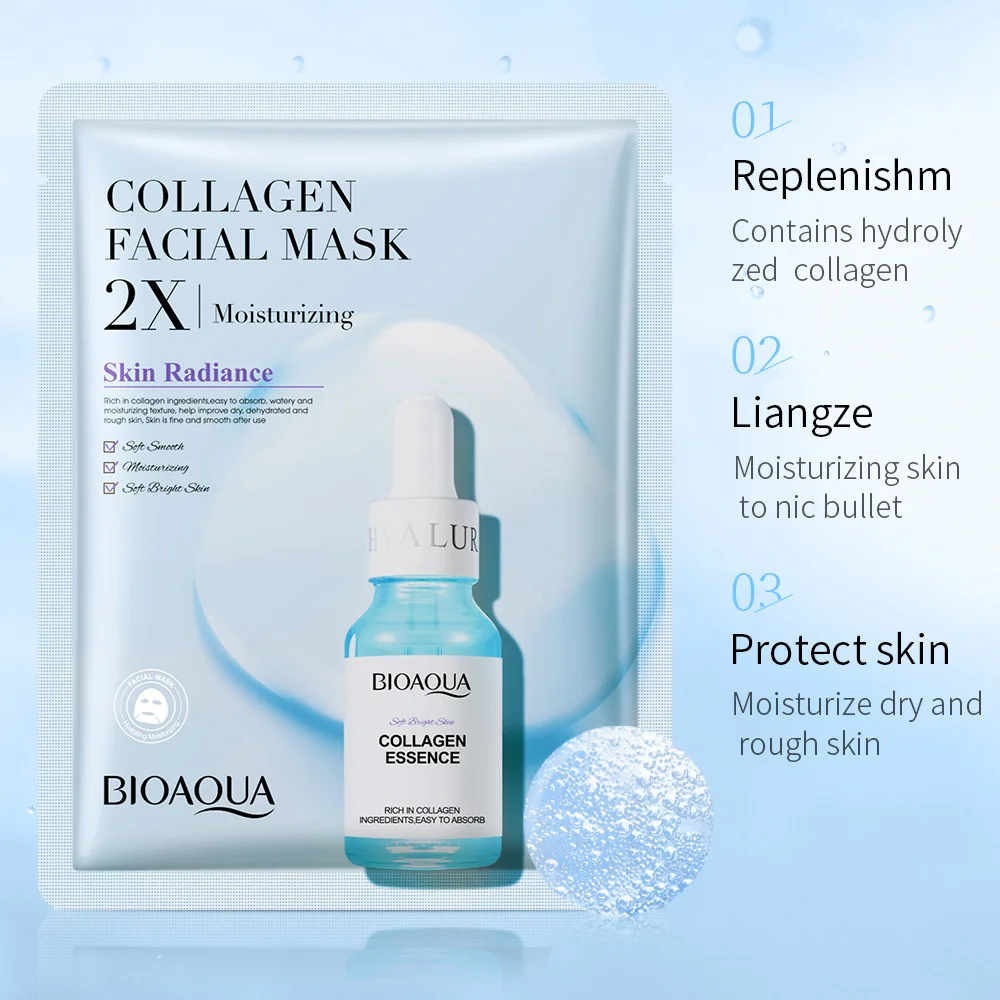 20pcs BIOAQUA Centella Collagen Face Mask Moisturizing Refreshing Sheet Masks Hyaluronic Acid Facial Mask Skin Care Products - Image 2