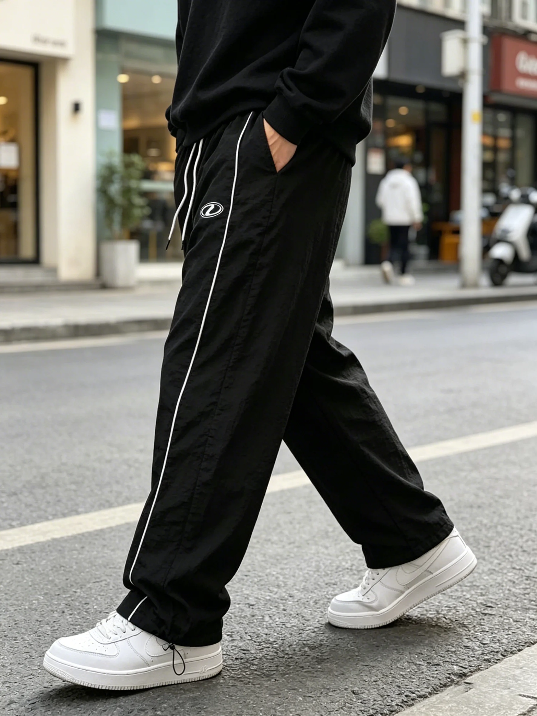Men's Lightweight Quick-Dry Striped Logo Printed Joggers with Drawstring Streetwear Pants for Gym Daily Spring Summer - Image 5