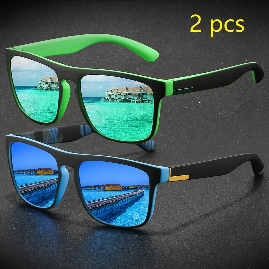 2 Pieces Fashion Vintage Square Sports Sunglasses Men Women Driving Fishing Brand Designer Sun Glasses Retro Man Eyewear UV400 - Image 3