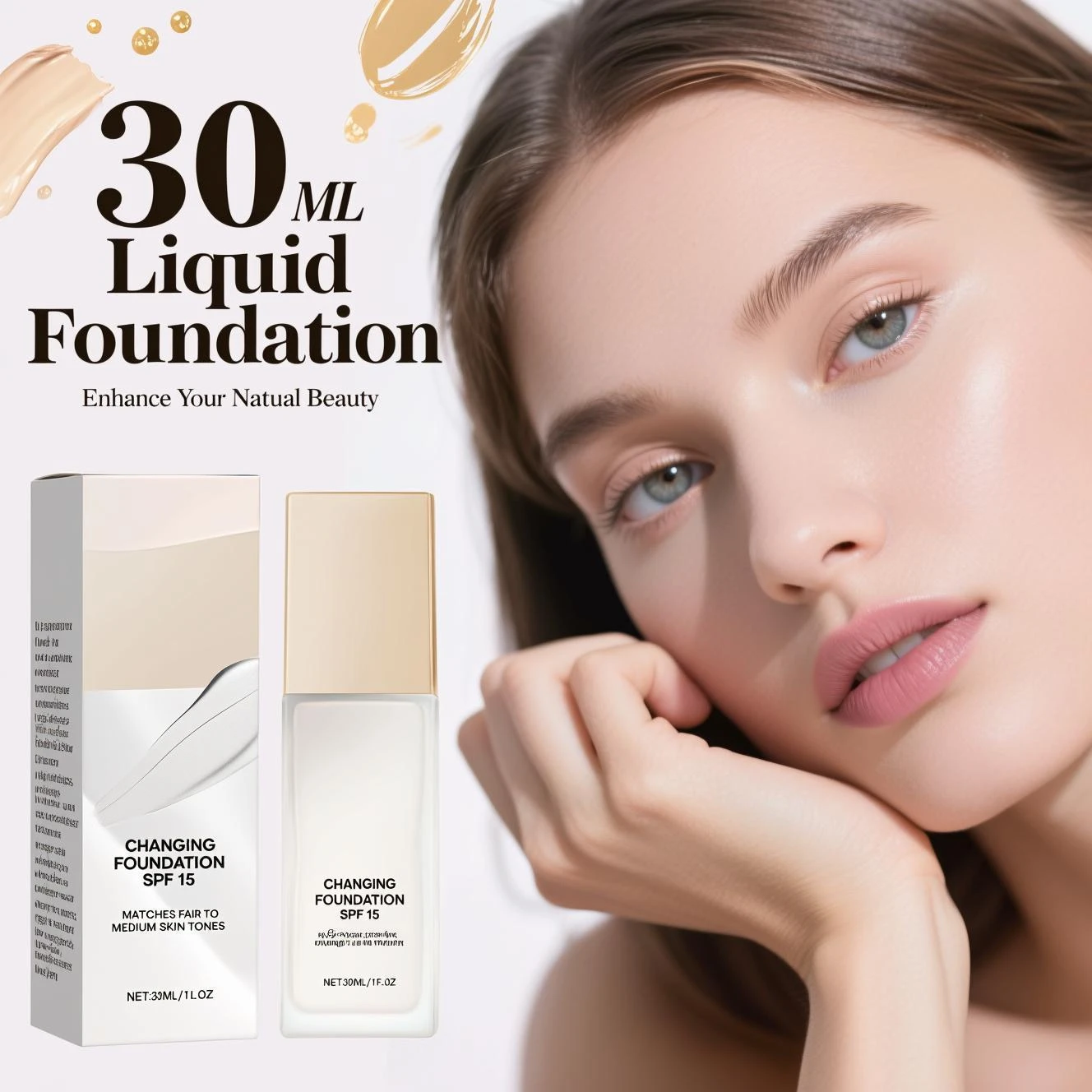 Hydrating Color-Adjusting Foundation SPF 15 30ml - Natural Coverage for Fair to Medium Skin, Lightweight with Hyaluronic Acid. - Image 3