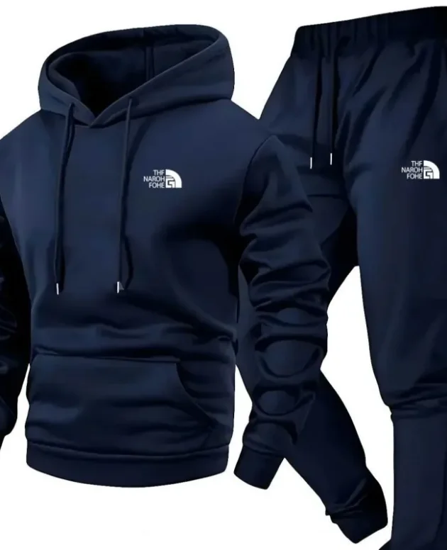 Men's Autumn and Winter Pattern Casual Two-Piece Set Hooded Sweatshirt and Pants with Pockets Regular Fit Outdoor Sport Suit