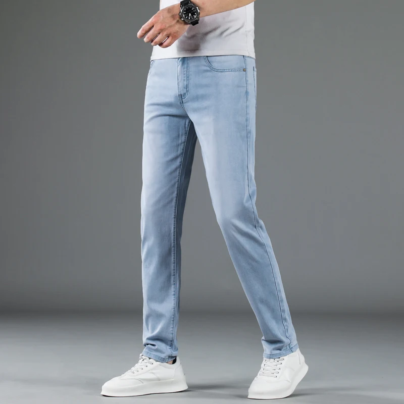 Lyocell Soft Slim Men's Jeans Summer Thin Straight Business Casual Trousers Fashion Korean Comfortable Cool Brand Man Pants - Image 4