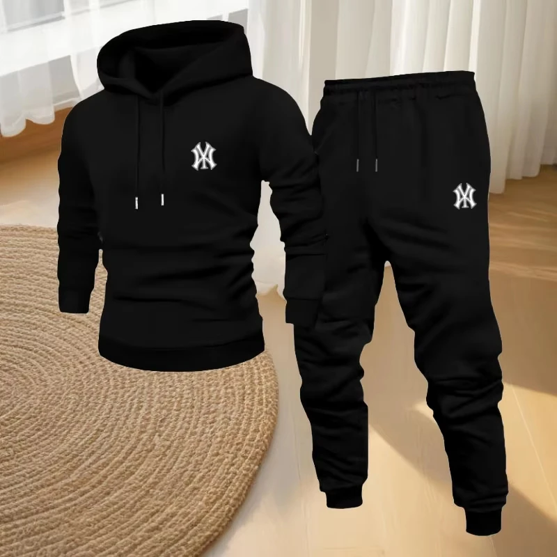 2025 autumn new outdoor fitness and casual sportswear set a fashionable men's hooded pullover and jogging pants two-piece set