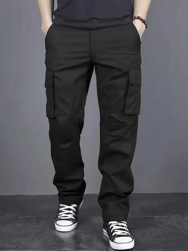 Men's casual multi pocket work pants with loose fit and drawstring waistband suitable for hikingfishingand outdoor exploration - Image 3