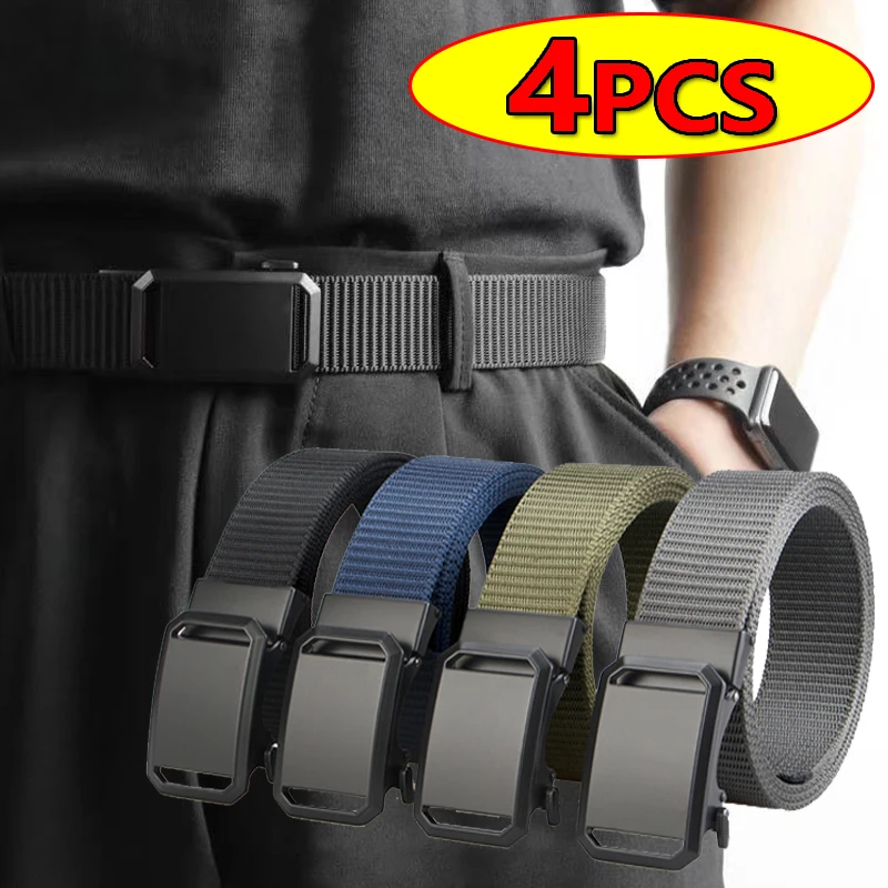 Tactical Belt Men Canvas Automatic Buckle Metal Belt Durable Casual Outdoor Hunting Waist Adventure Training Tactical Pants Belt