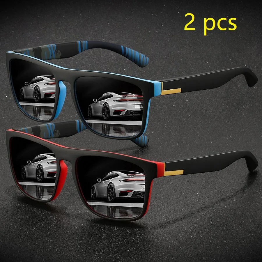2 Pieces Fashion Vintage Square Sports Sunglasses Men Women Driving Fishing Brand Designer Sun Glasses Retro Man Eyewear UV400 - Image 5