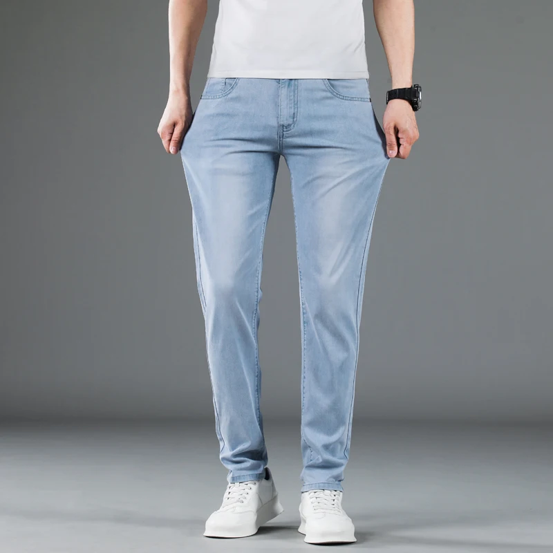 Lyocell Soft Slim Men's Jeans Summer Thin Straight Business Casual Trousers Fashion Korean Comfortable Cool Brand Man Pants - Image 3