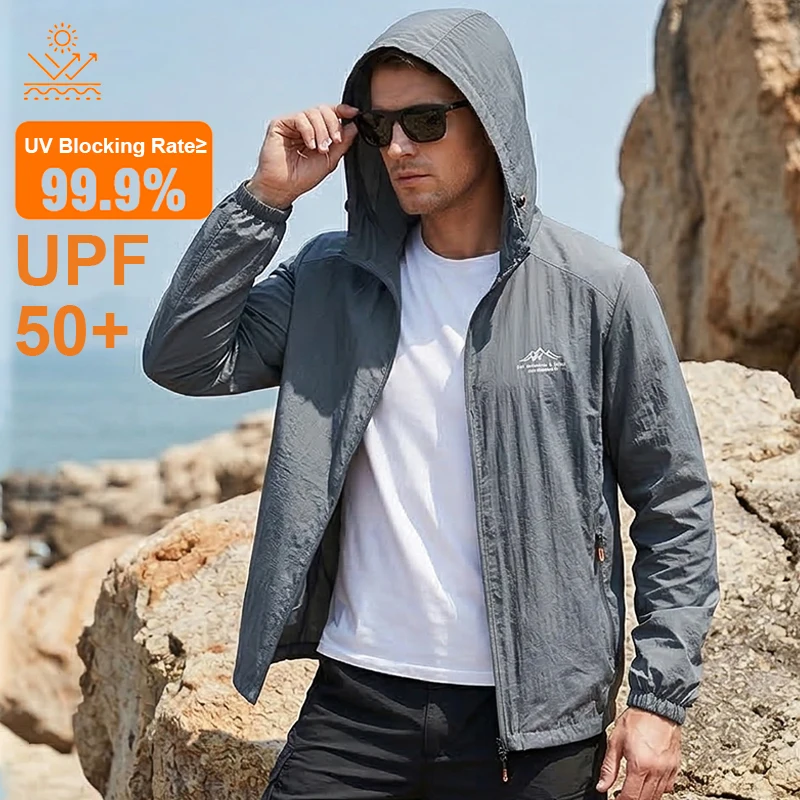 Summer Men's UPF 50+ Sun Protection Jacket - Lightweight Outdoor Windbreaker with Hood Breathable & Quick-Dry for Hiking Running - Image 2