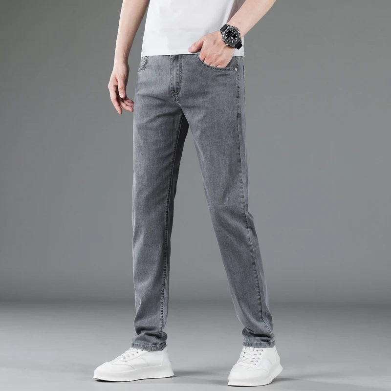 Lyocell Soft Slim Men's Jeans Summer Thin Straight Business Casual Trousers Fashion Korean Comfortable Cool Brand Man Pants - Image 5