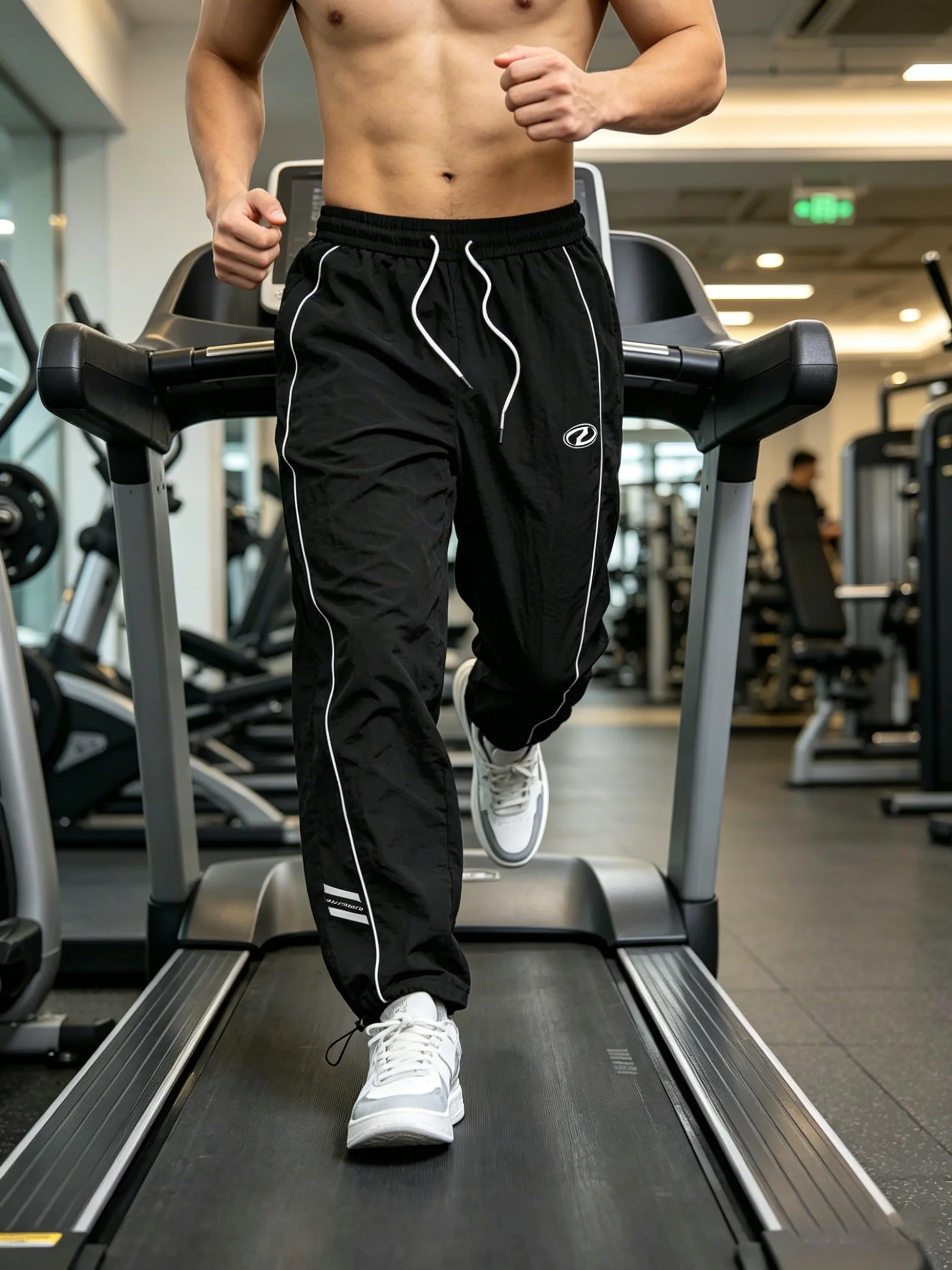 Men's Lightweight Quick-Dry Striped Logo Printed Joggers with Drawstring Streetwear Pants for Gym Daily Spring Summer - Image 3