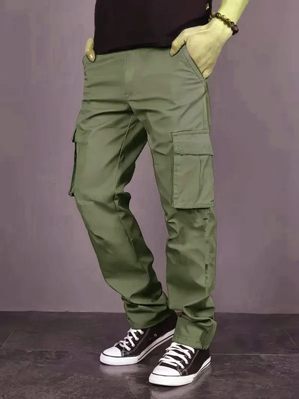 Men's casual multi pocket work pants with loose fit and drawstring waistband suitable for hikingfishingand outdoor exploration - Image 5