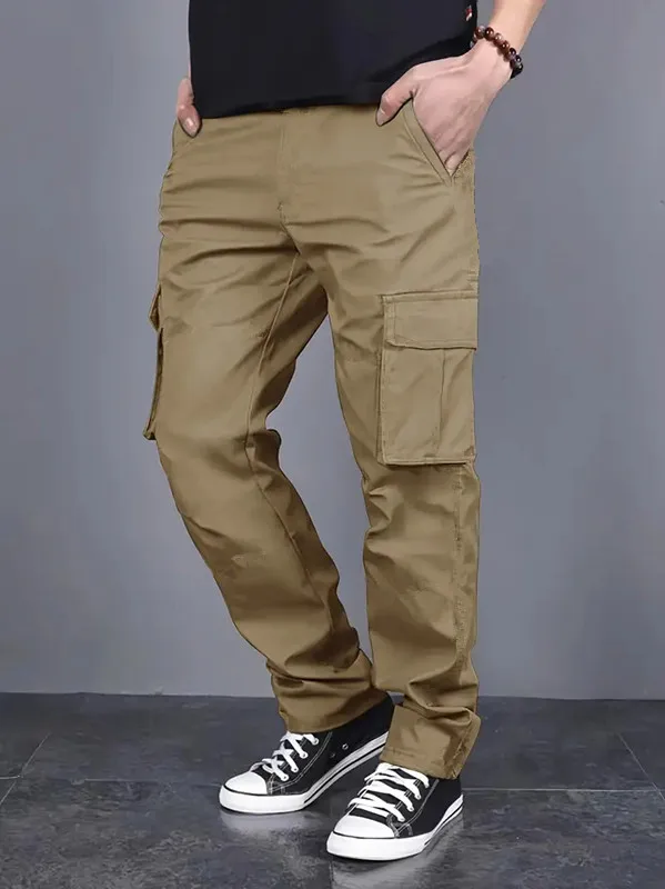 Men's casual multi pocket work pants with loose fit and drawstring waistband suitable for hikingfishingand outdoor exploration - Image 4