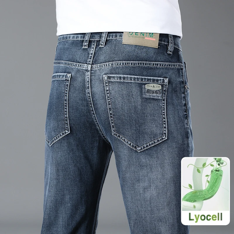 Lyocell Soft Slim Men's Jeans Summer Thin Straight Business Casual Trousers Fashion Korean Comfortable Cool Brand Man Pants - Image 2
