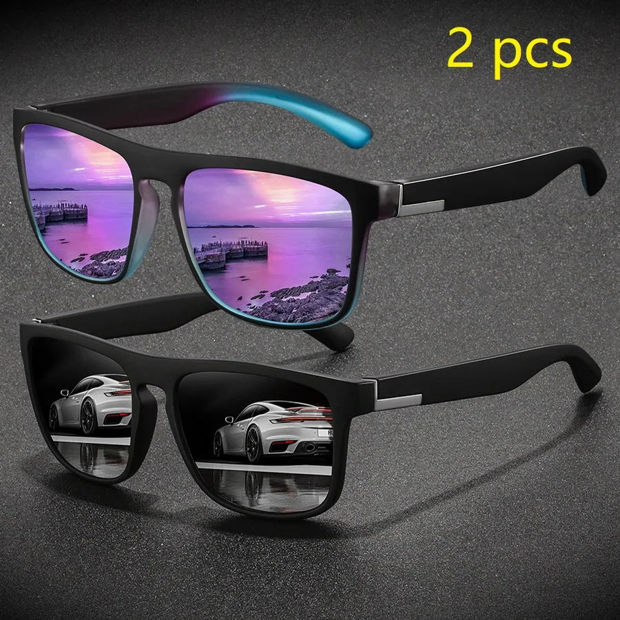 2 Pieces Fashion Vintage Square Sports Sunglasses Men Women Driving Fishing Brand Designer Sun Glasses Retro Man Eyewear UV400 - Image 4