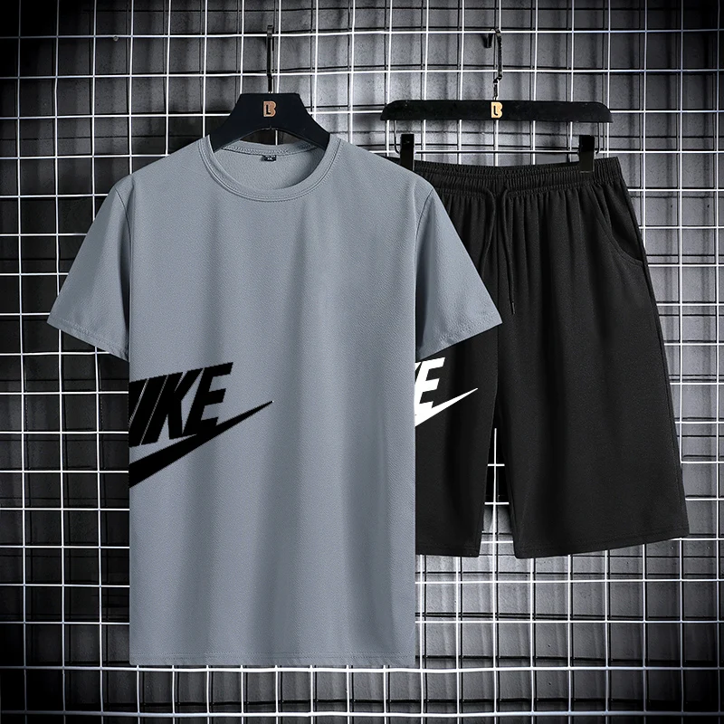 Men's summer short sleeved set, quick drying short sleeved T-shirt shorts, running sports set, two-piece set