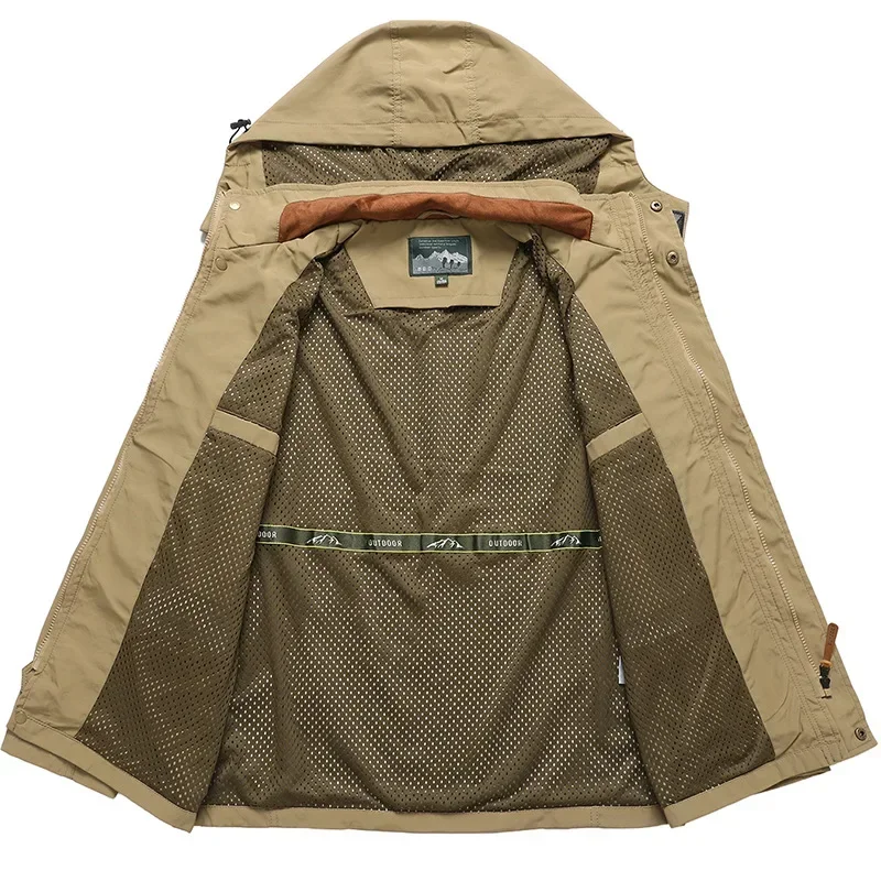 2025 New Men's Sports Jacket Thin Outdoor Quick Dry Loose Multi-Pocket Outerwear Waterproof Windproof Casual Spring Autumn Coat - Image 4