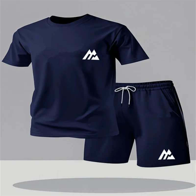 Men's Fashion Street Short Sleeve Set Men's Sports Shirt Set Men's Round Neck Short Sleeve Shorts Sports Set 2-piece Set