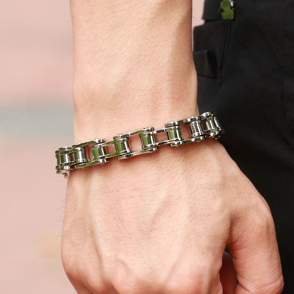 Fashion Men Women Biker Bicycle Motorcycle Chain Bracelet Bangle Punk Stainless Steel Bracelet Men Bangle 8.5" - Image 2
