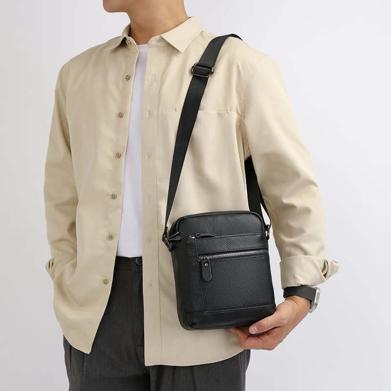 Men's Luxury Designer Genuine Leather Bag Simple Business Casual Shoulder Bag Multiple Pockets Small Crossbody Bags for Men - Image 2