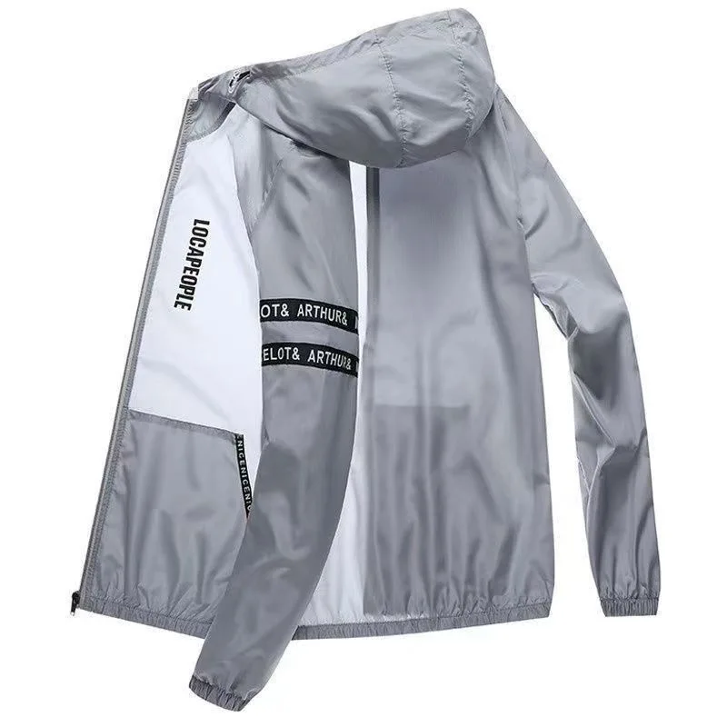 Summer Sun Protection Clothing Men's Casual Waterproof Quick-drying Bicycle Hooded Jacket Plus Size Hiking Thin Skin windbreaker - Image 2