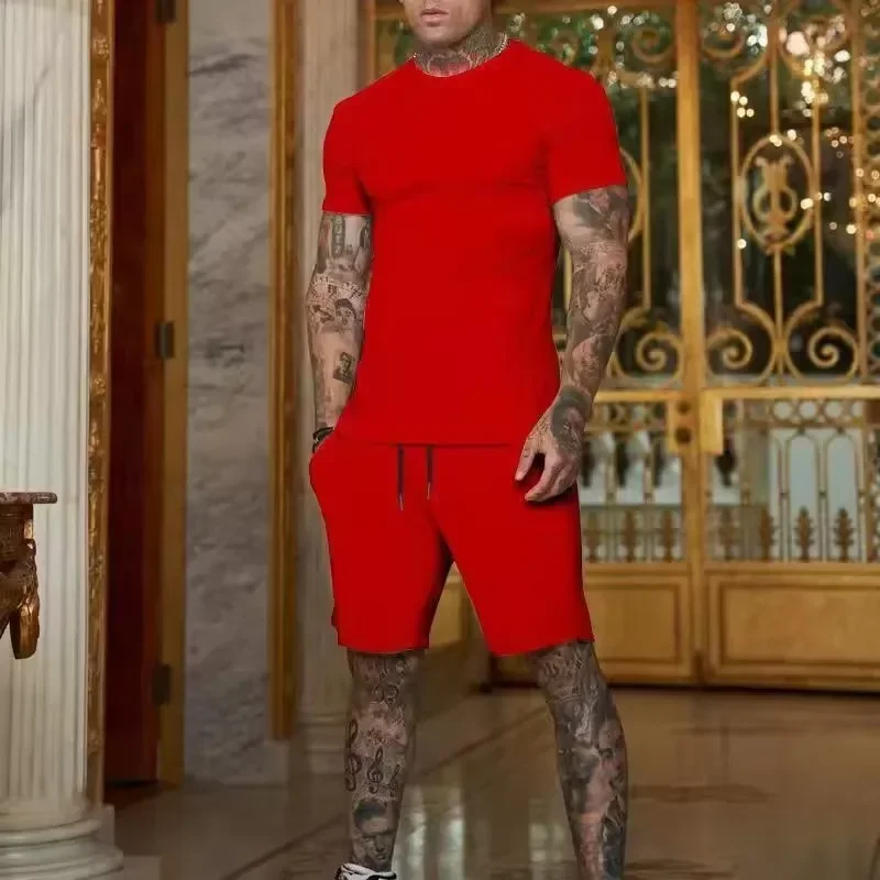 2025 Fashionable and casual summer outdoor sports suit men's breathable T-shirt shorts casual and fashionable two-piece set - Image 4
