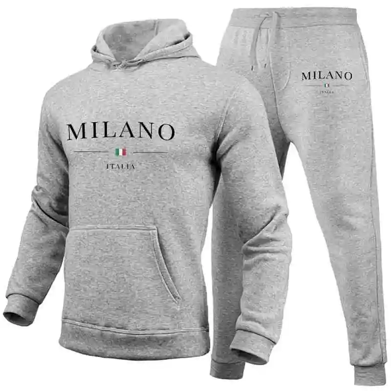 Men's Sports Hoodie Set Luxury Milan Print Sweatshirt Sweatpants Men's Hooded Top Jogger Pants Set Casual Streetwear Sportswear - Image 4