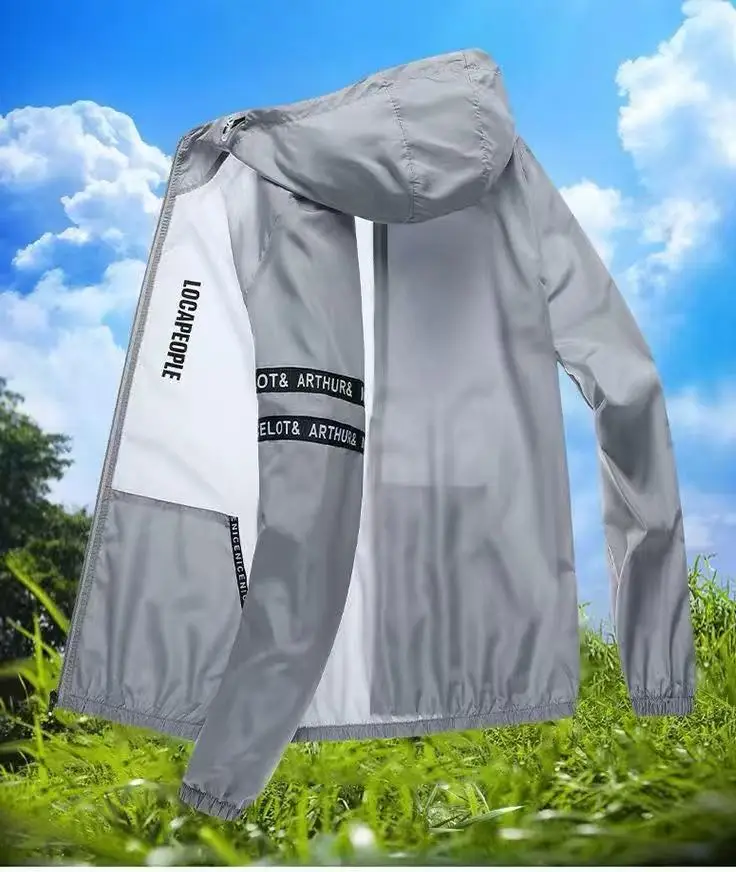 Summer Sun Protection Clothing Men's Casual Waterproof Quick-drying Bicycle Hooded Jacket Plus Size Hiking Thin Skin windbreaker - Image 3