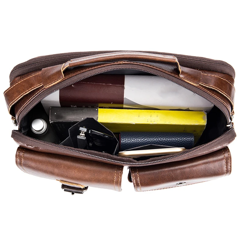 Men's genuine leather shoulder bag, retro top layer cowhide casual crossbody bag, men's crossbody square bag - Image 4