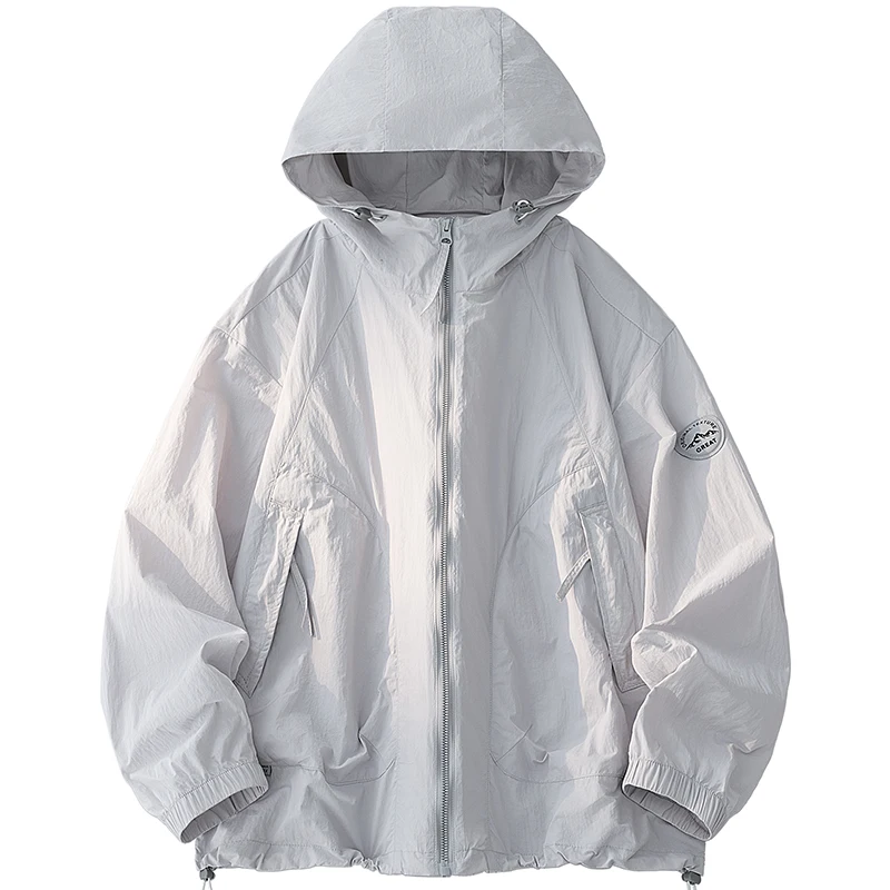 UPF50+ Men's Hooded Sunscreen Jacket Summer Ultra Thin Zipper Pocket Windbreaker Elastic Cuffs Outdoor Hiking Fishing Skin Coats - Image 2