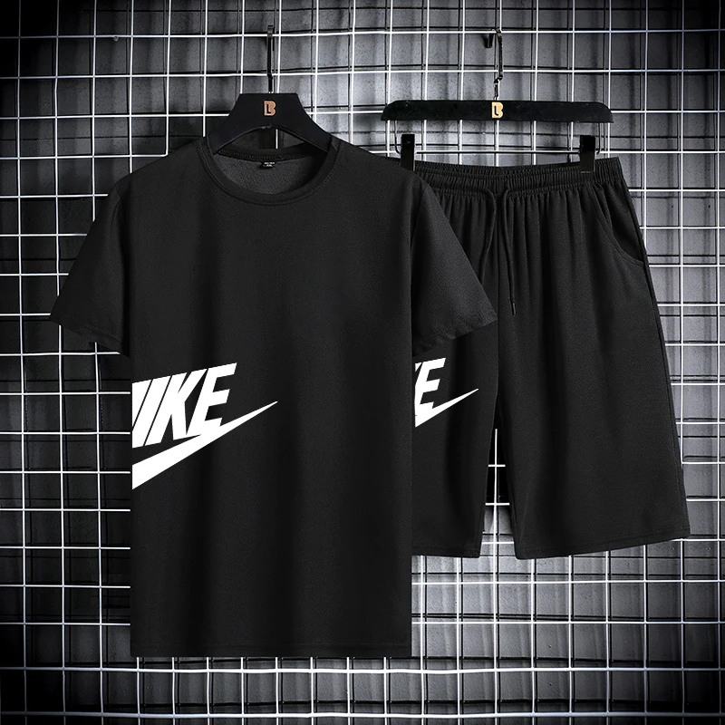 Men's summer short sleeved set, quick drying short sleeved T-shirt shorts, running sports set, two-piece set - Image 3