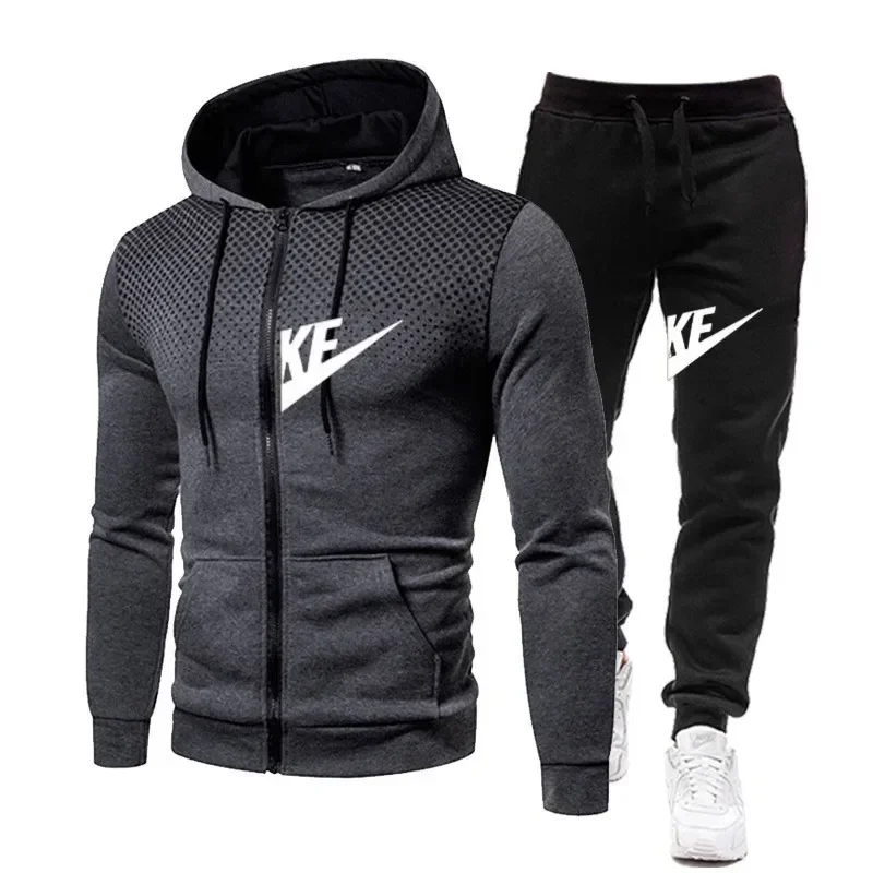 Autumn and winter zipper hooded sweatshirt + long pants set for men's new fashion casual outdoor fitness two-piece set - Image 6