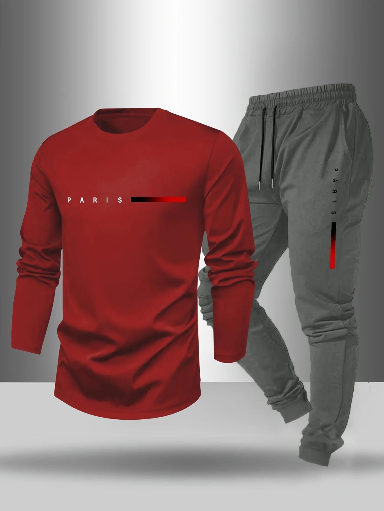 Men's Spring and Autumn Paris Letter Printed Round Neck Long Sleeved T-shirt Outdoor Casual Sports Pants Set 2-piece Set - Image 3
