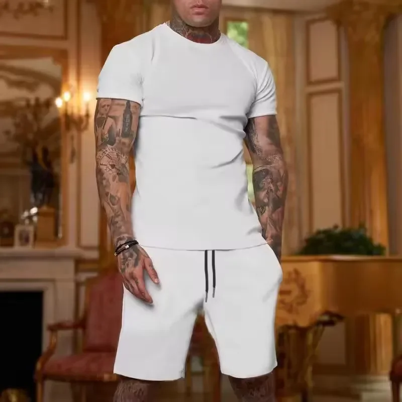 2025 Fashionable and casual summer outdoor sports suit men's breathable T-shirt shorts casual and fashionable two-piece set - Image 3