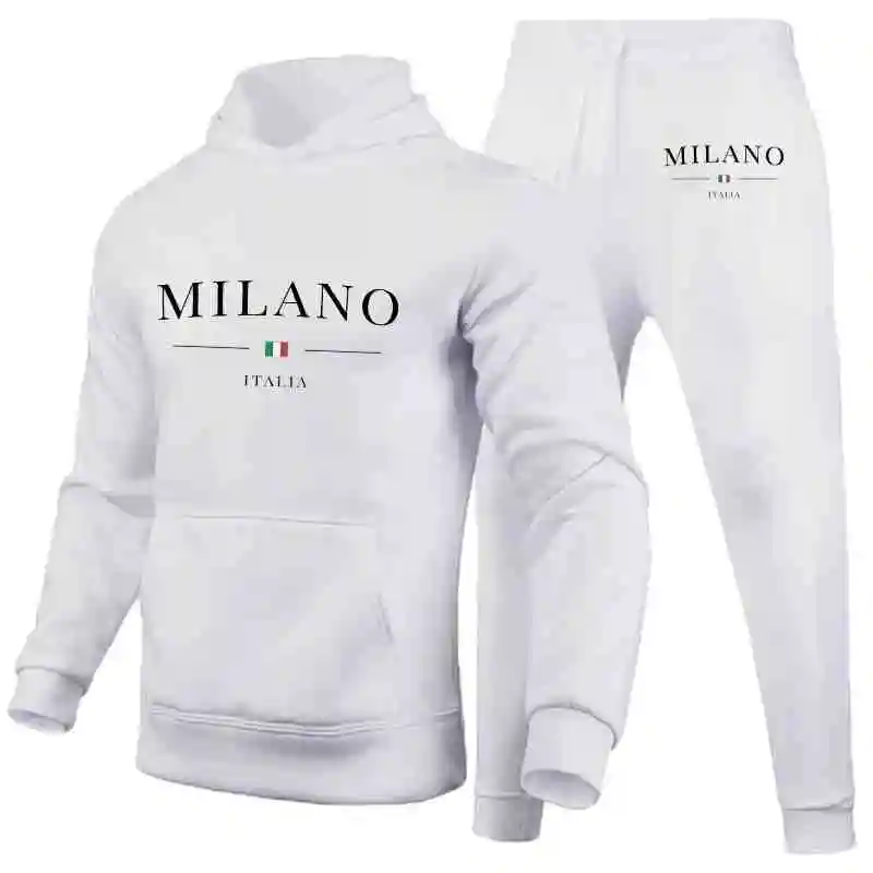 Men's Sports Hoodie Set Luxury Milan Print Sweatshirt Sweatpants Men's Hooded Top Jogger Pants Set Casual Streetwear Sportswear - Image 5