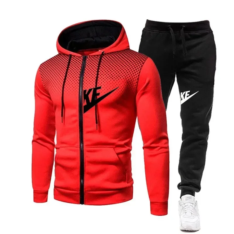 Autumn and winter zipper hooded sweatshirt + long pants set for men's new fashion casual outdoor fitness two-piece set - Image 5