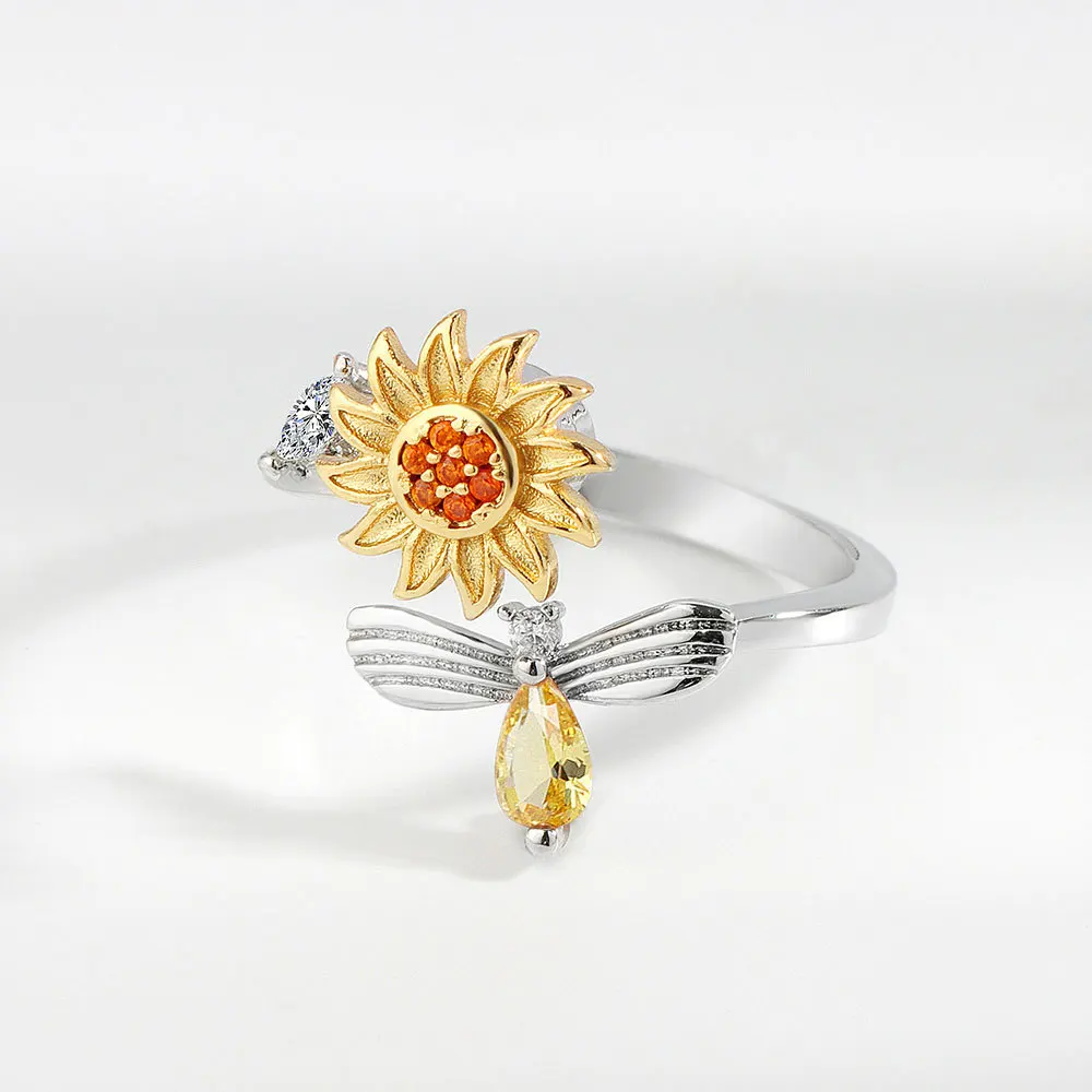 VENTFILLE 925 Sterling Silver Sunflower Diamond Zircon Rotatable Ring For Women Gift Relieve Stress Ring Jewelry Wholesale - Image 4
