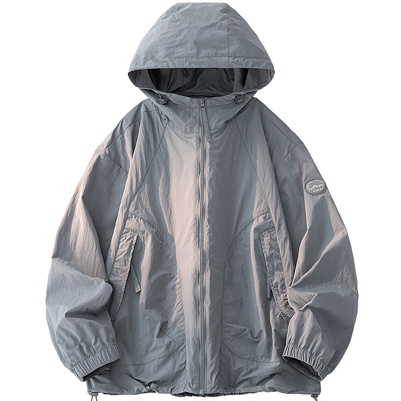 UPF50+ Men's Hooded Sunscreen Jacket Summer Ultra Thin Zipper Pocket Windbreaker Elastic Cuffs Outdoor Hiking Fishing Skin Coats - Image 4