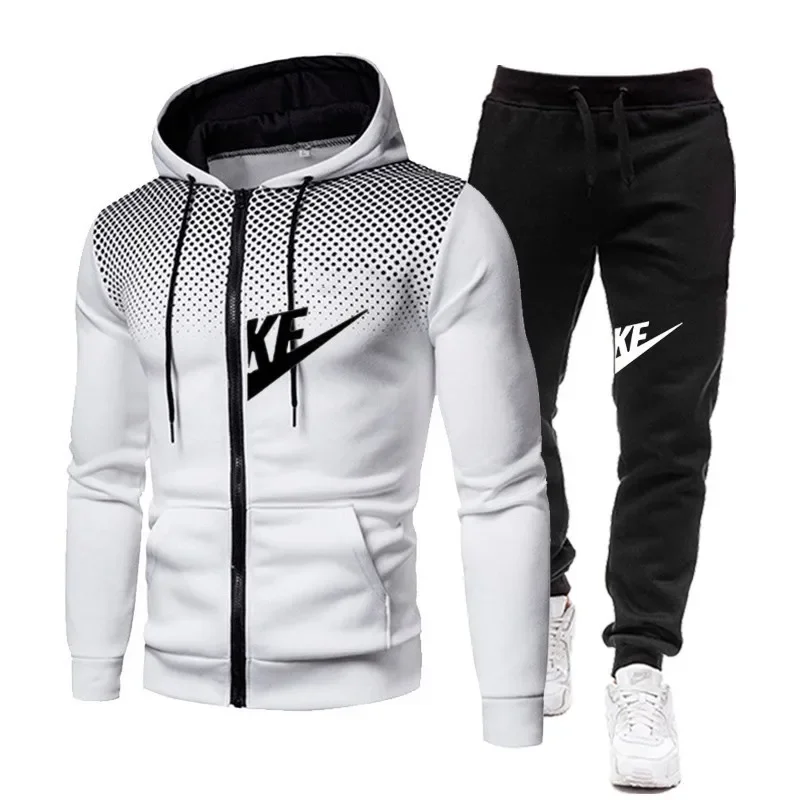 Autumn and winter zipper hooded sweatshirt + long pants set for men's new fashion casual outdoor fitness two-piece set - Image 2