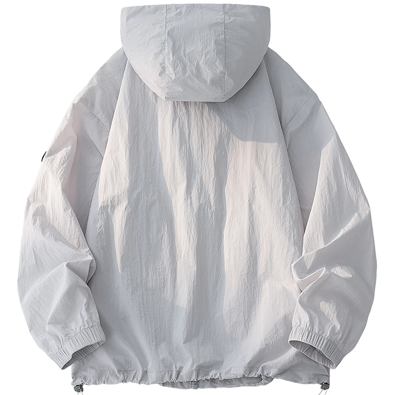 UPF50+ Men's Hooded Sunscreen Jacket Summer Ultra Thin Zipper Pocket Windbreaker Elastic Cuffs Outdoor Hiking Fishing Skin Coats - Image 3