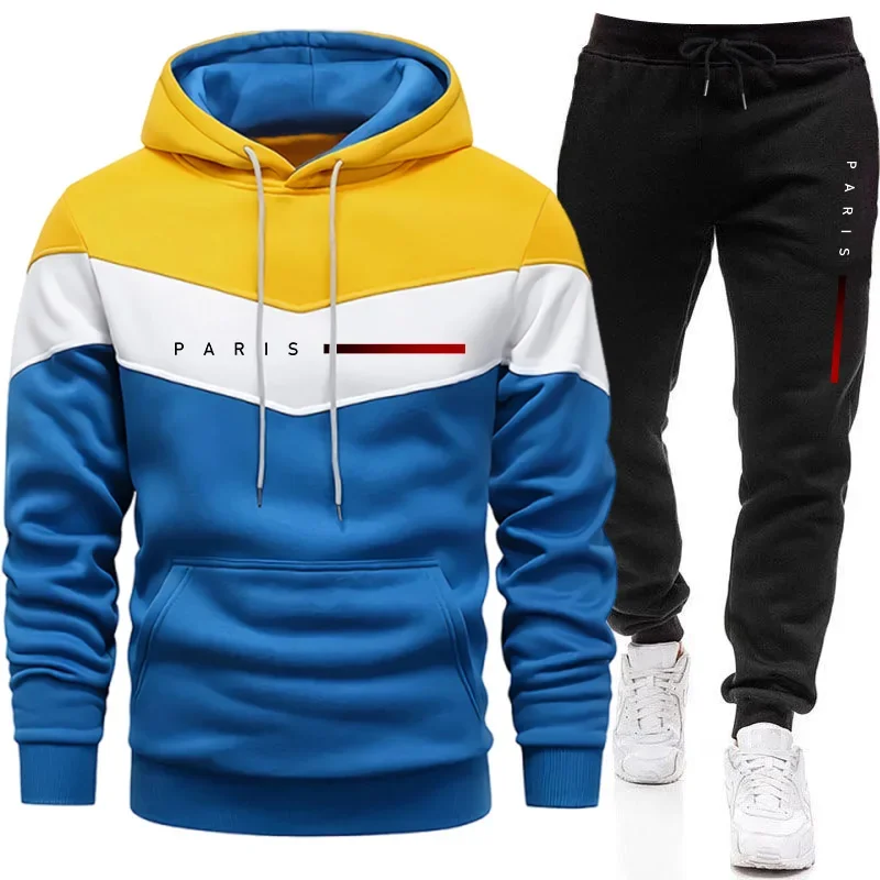 Paris Fashion Men's Hoodies Set Daily Casual Sports Hooded Sweatshirt and Jogger Pants Male Urban Trend Warm Pullover Tracksuit - Image 2
