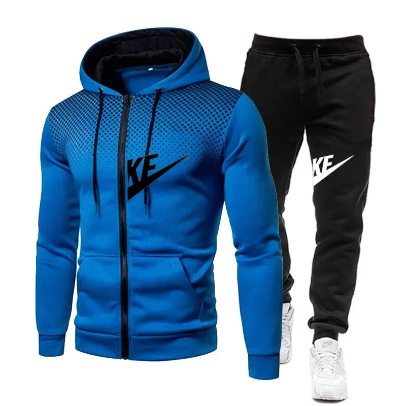Autumn and winter zipper hooded sweatshirt + long pants set for men's new fashion casual outdoor fitness two-piece set - Image 4