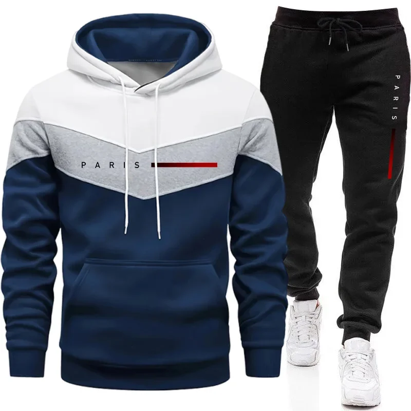 Paris Fashion Men's Hoodies Set Daily Casual Sports Hooded Sweatshirt and Jogger Pants Male Urban Trend Warm Pullover Tracksuit - Image 3