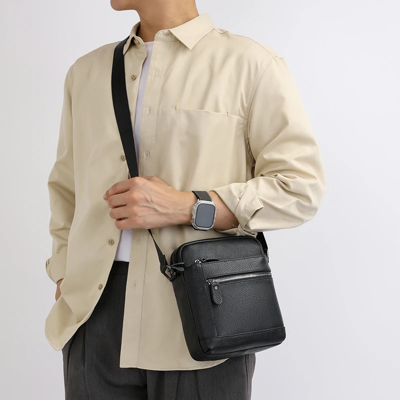 Men's Luxury Designer Genuine Leather Bag Simple Business Casual Shoulder Bag Multiple Pockets Small Crossbody Bags for Men - Image 3