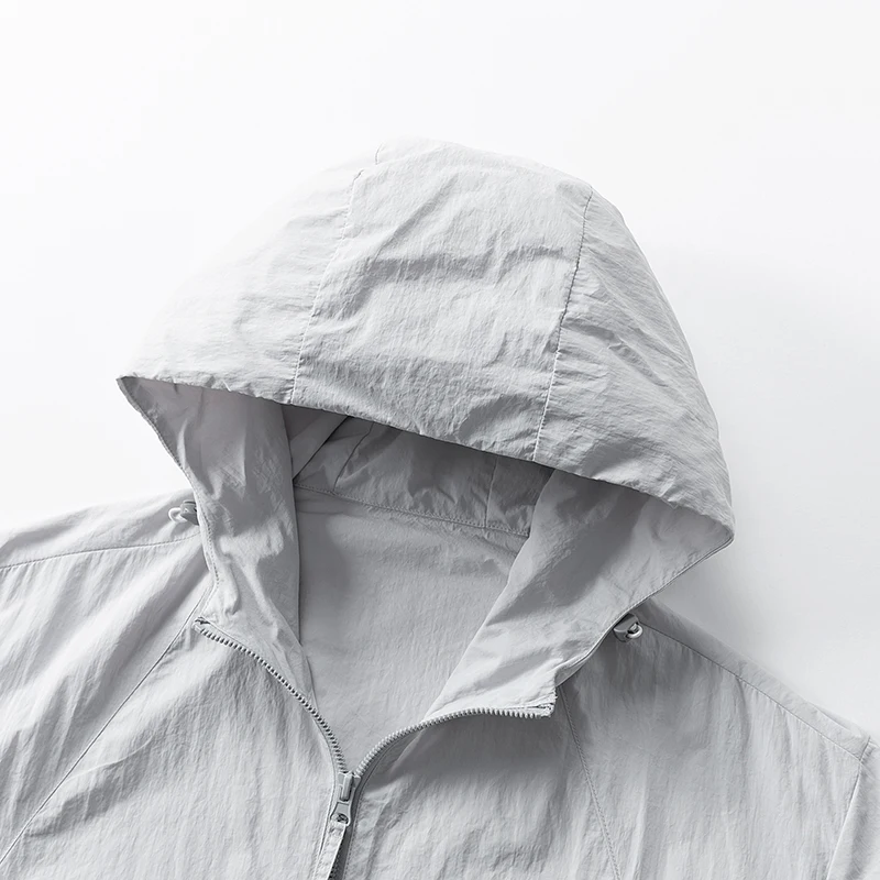 UPF50+ Men's Hooded Sunscreen Jacket Summer Ultra Thin Zipper Pocket Windbreaker Elastic Cuffs Outdoor Hiking Fishing Skin Coats - Image 5