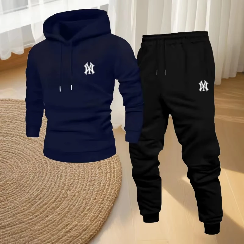 2025 autumn new outdoor fitness and casual sportswear set a fashionable men's hooded pullover and jogging pants two-piece set - Image 5