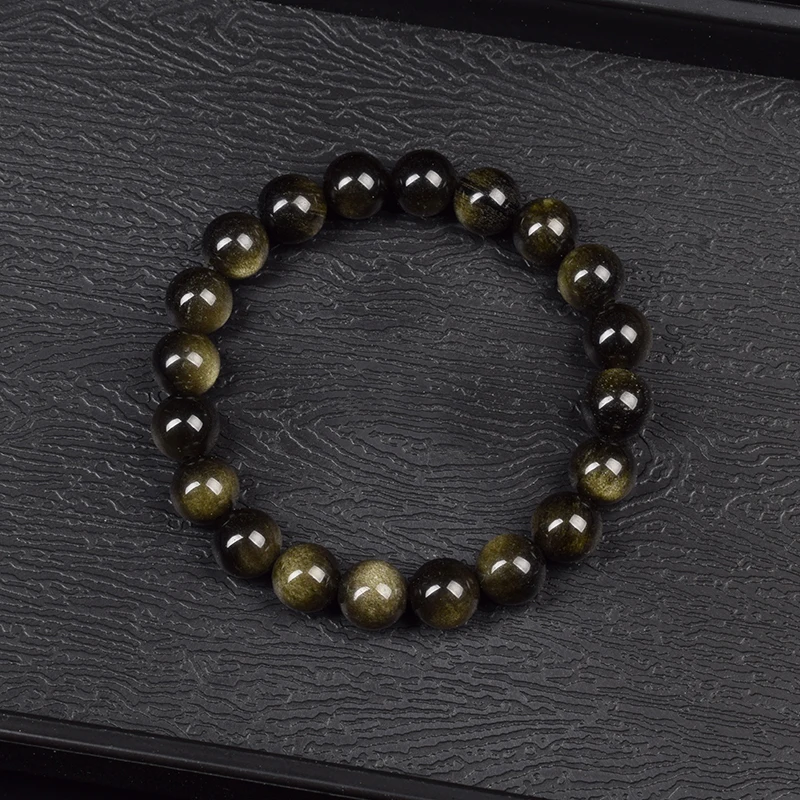 Natural Golden Obsidian Stone Beads Bracelet Men Women Golden Light Rainbow Obsidian Raw Stone Round Bead Natural Energy Jewelry - Image 5