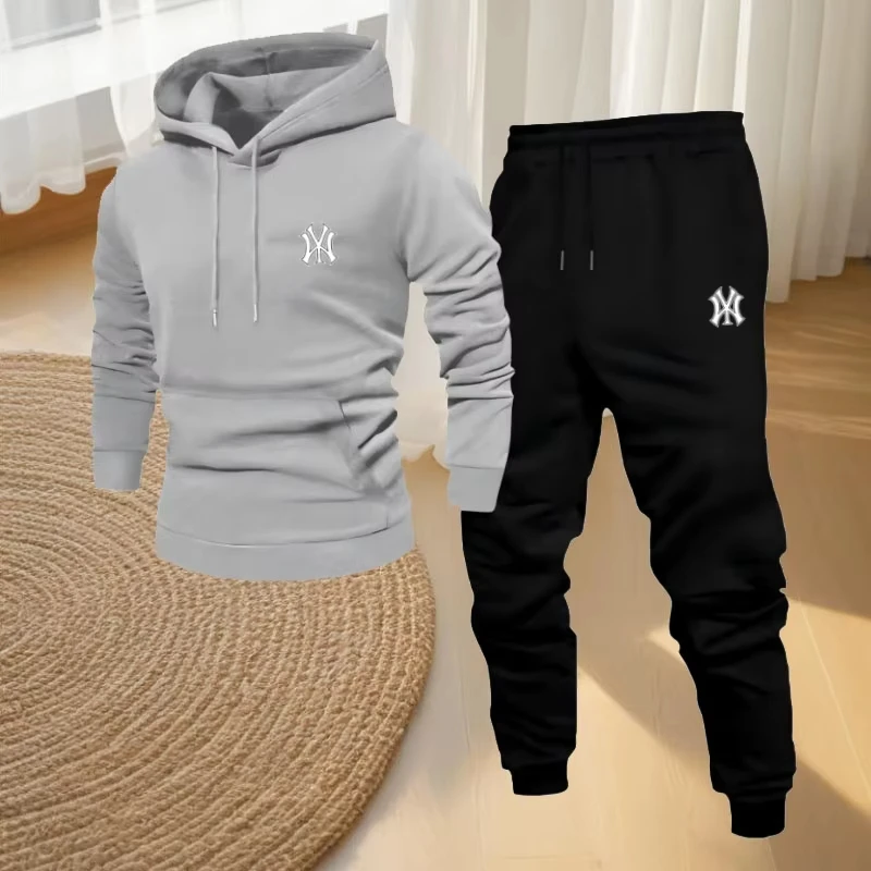 2025 autumn new outdoor fitness and casual sportswear set a fashionable men's hooded pullover and jogging pants two-piece set - Image 4
